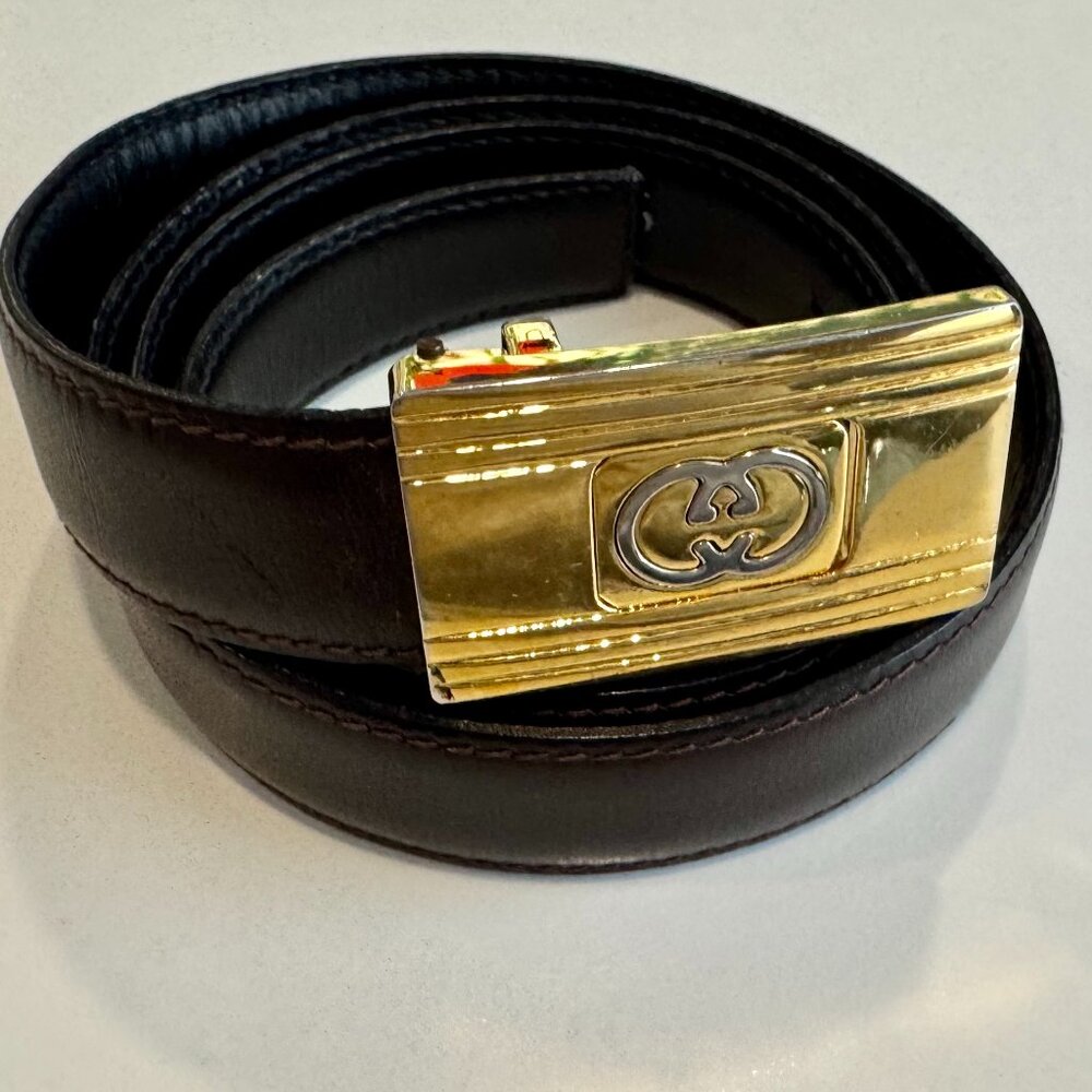 Vintage GUCCI GG Brass Buckle Made in Italy, w/free reversible leather strap - Picture 6 of 11